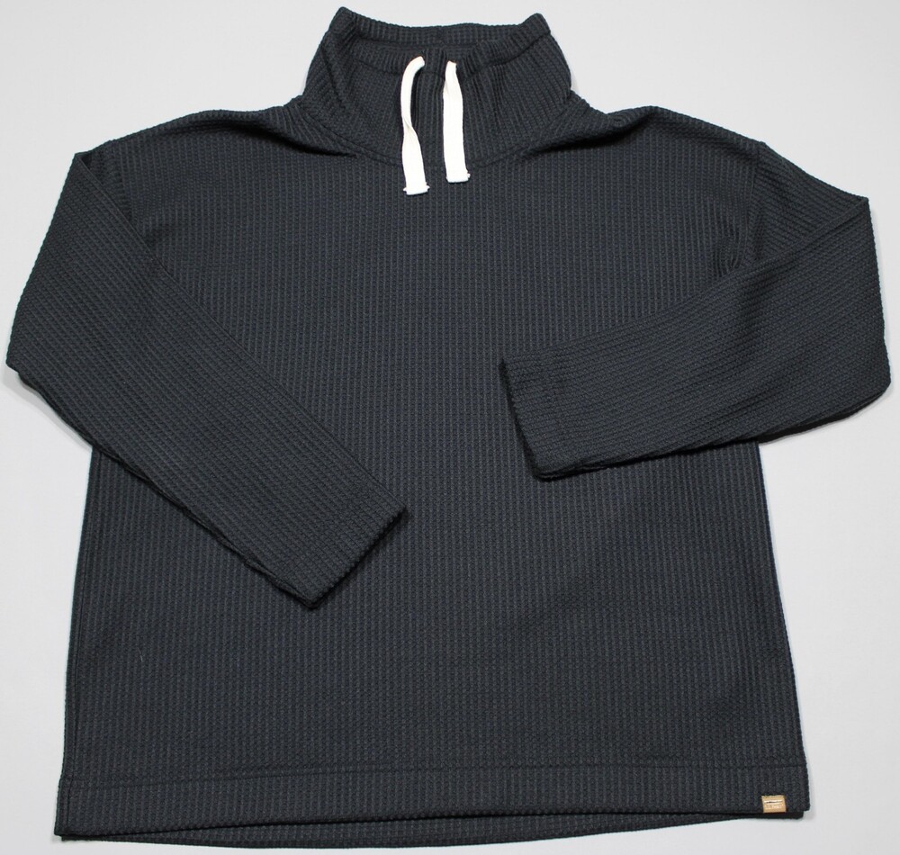 L.L.Bean Waffle Knit Pullover Mens Large Black Mock Neck Stretch Thermal Shirt